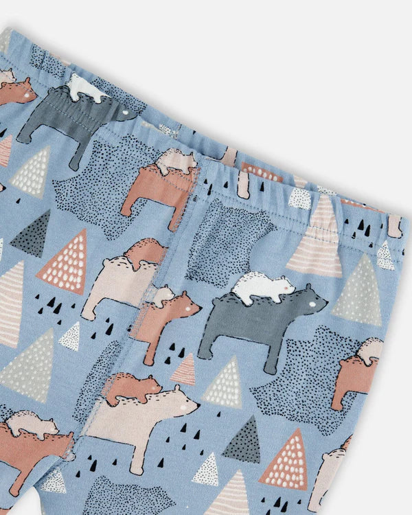 Ensemble pyjama 2-pièces bleu ciel imprimé mamans ours en coton biologique