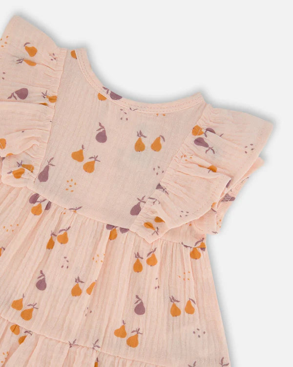 Ensemble tunique en mousseline pêche de poires et legging mauve