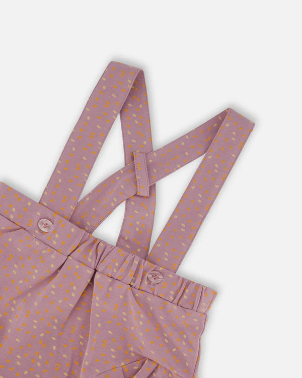 Ensemble cache-couche et salopette courte orange et mauve