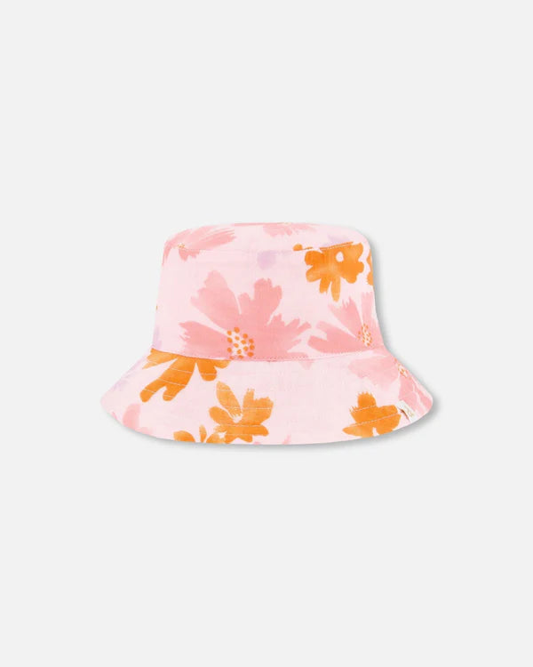 Chapeau cloche en mousseline imprimée rose à fleurs corail