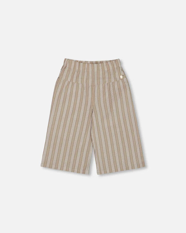 Pantalon capri à jambes larges en lin rayé