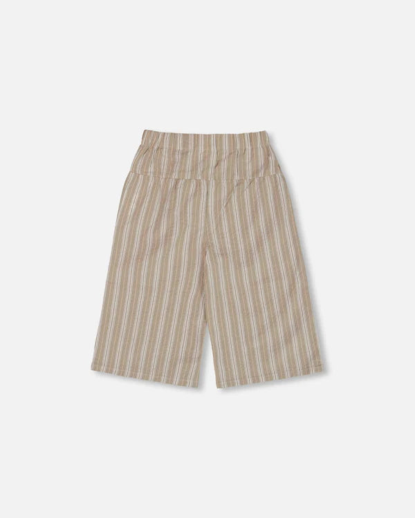 Pantalon capri à jambes larges en lin rayé