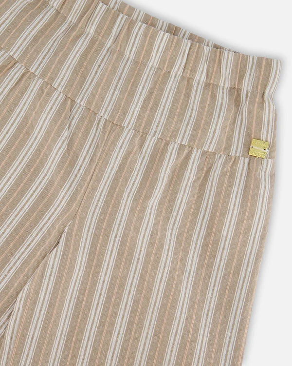 Pantalon capri à jambes larges en lin rayé
