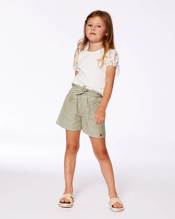 Short en lin rayé avec poches vert moyen et crème