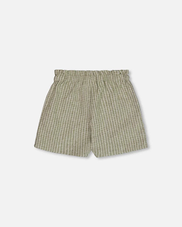 Short en lin rayé avec poches vert moyen et crème