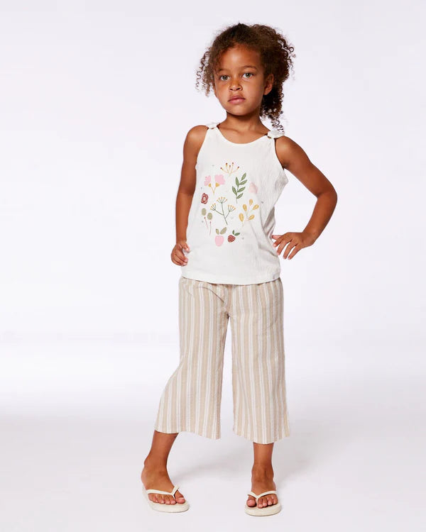 Camisole en jersey froissé imprimé à fleurs roses sur fond crème