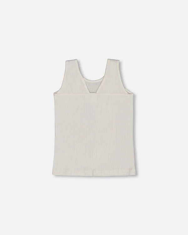 Camisole en jersey froissé imprimé à fleurs roses sur fond crème