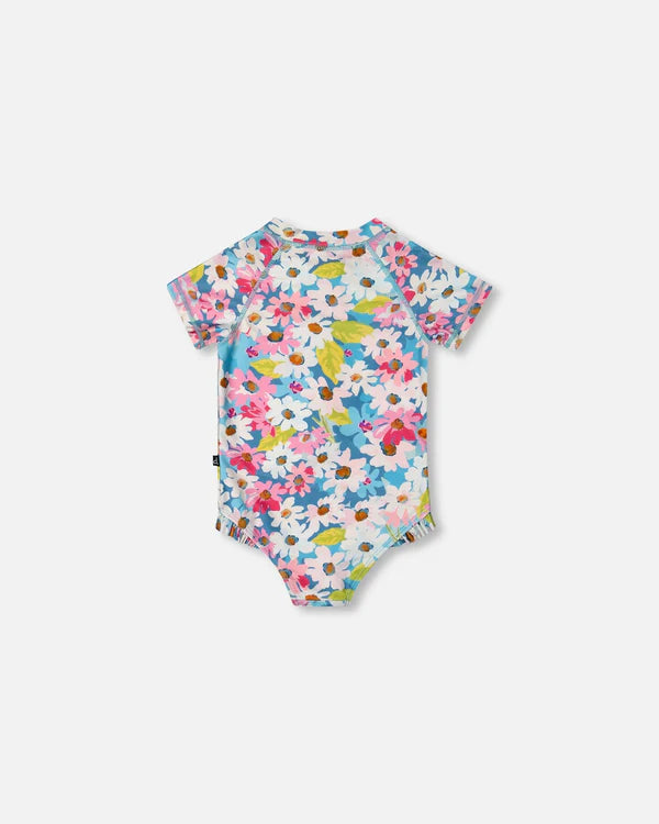 Maillot De Bain Une Pièce à Fleurs Blanches, Roses Et Vertes