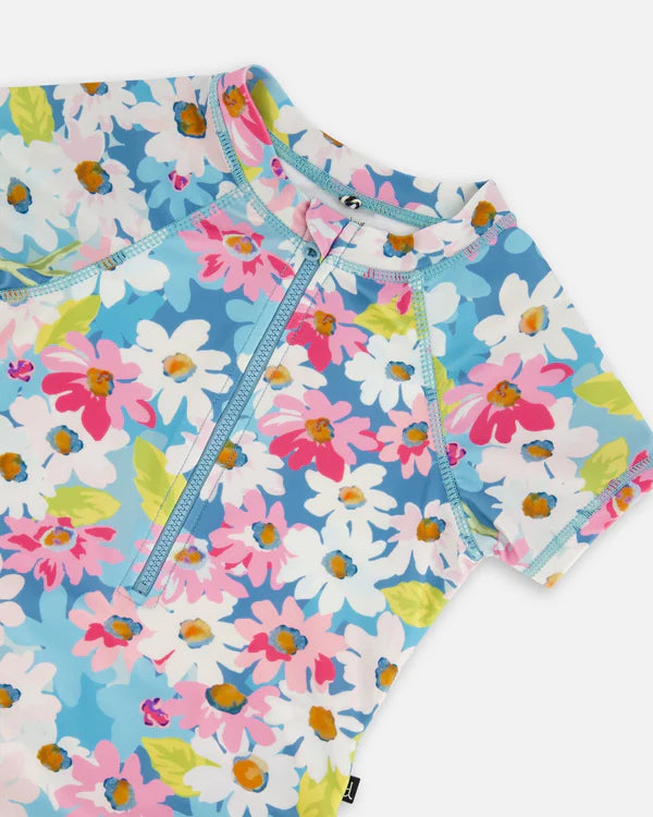 Maillot De Bain Une Pièce à Fleurs Blanches, Roses Et Vertes