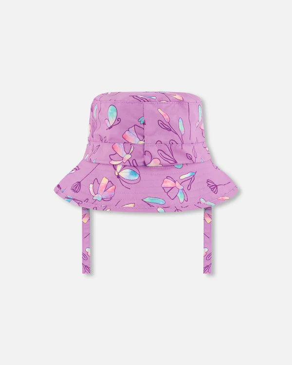Chapeau de plage imprimé vieux mauve avec papillons multicolores