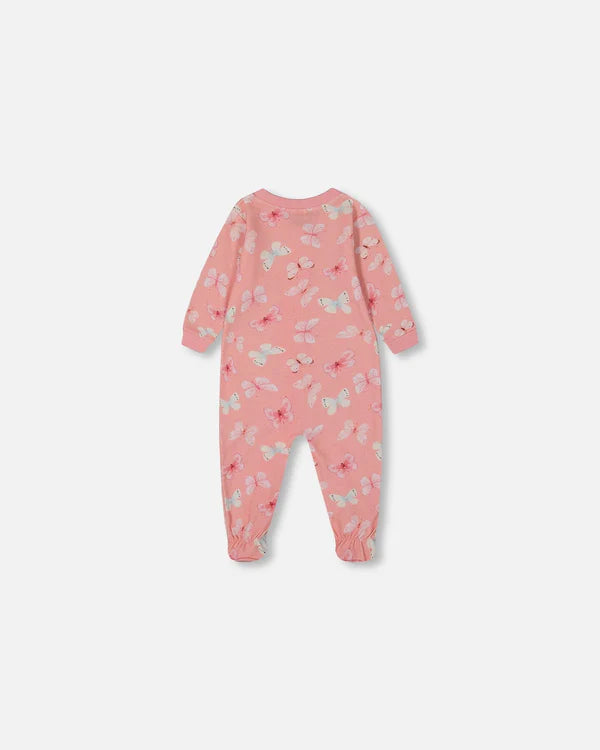 Pyjama une pièce papillons sur fond vieux rose