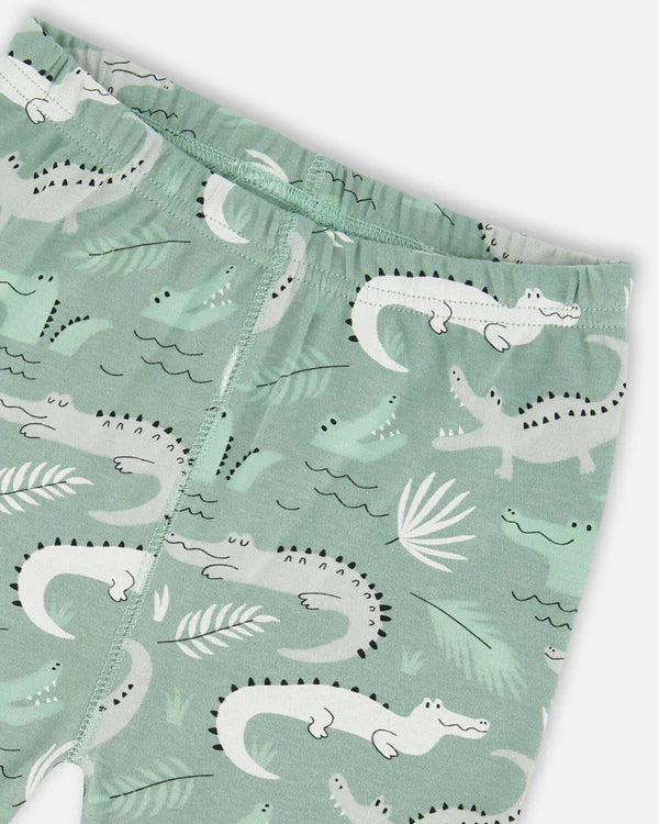 Pyjama deux pièces manches courtes et short imprimés crocodiles sauge