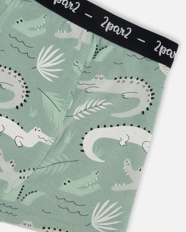 Boxer avec crocodiles gris sur fond sauge claire