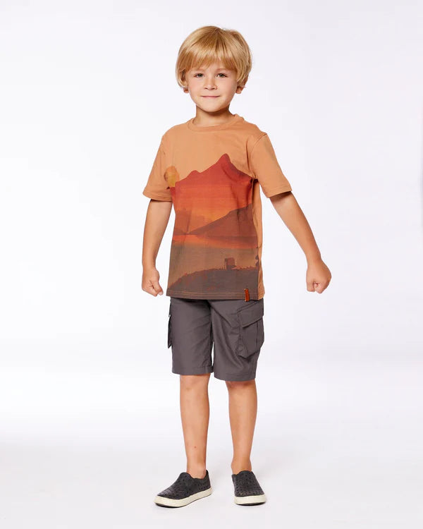 T-shirt imprimé coucher de soleil orange en coton biologique
