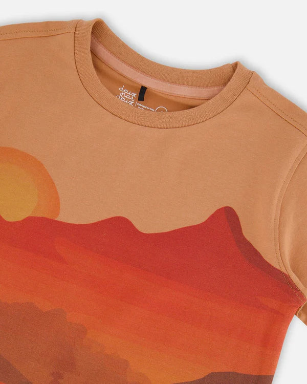 T-shirt imprimé coucher de soleil orange en coton biologique
