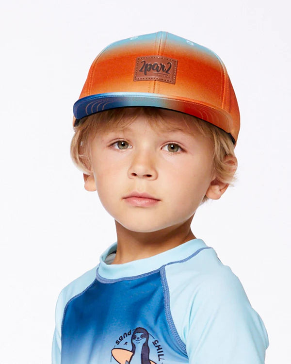 Casquette imprimée bleu marine, turquoise et orange