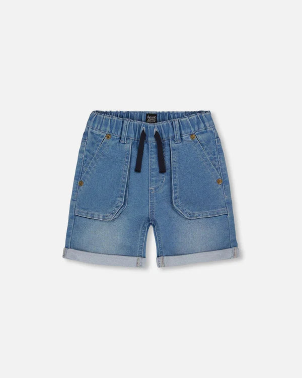 Short en denim extensible bleu