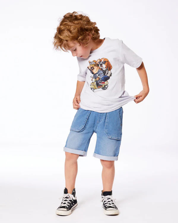 Short en denim extensible bleu