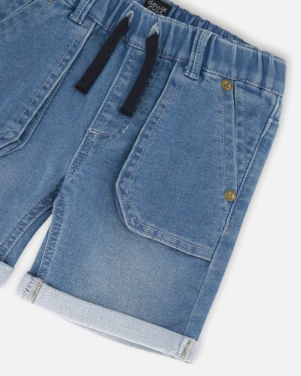 Short en denim extensible bleu