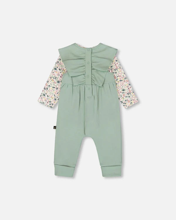 Ensemble cache-couche et salopette sans manches vert jade en coton biologique