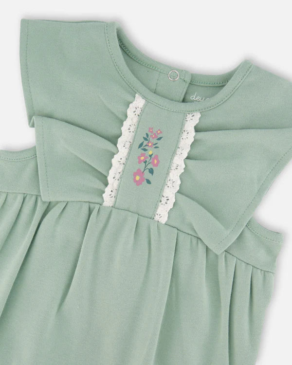 Ensemble cache-couche et salopette sans manches vert jade en coton biologique