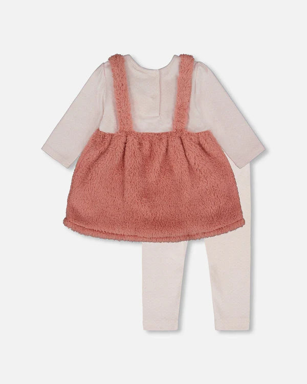 Ensemble robe bi-matière et legging vieux rose