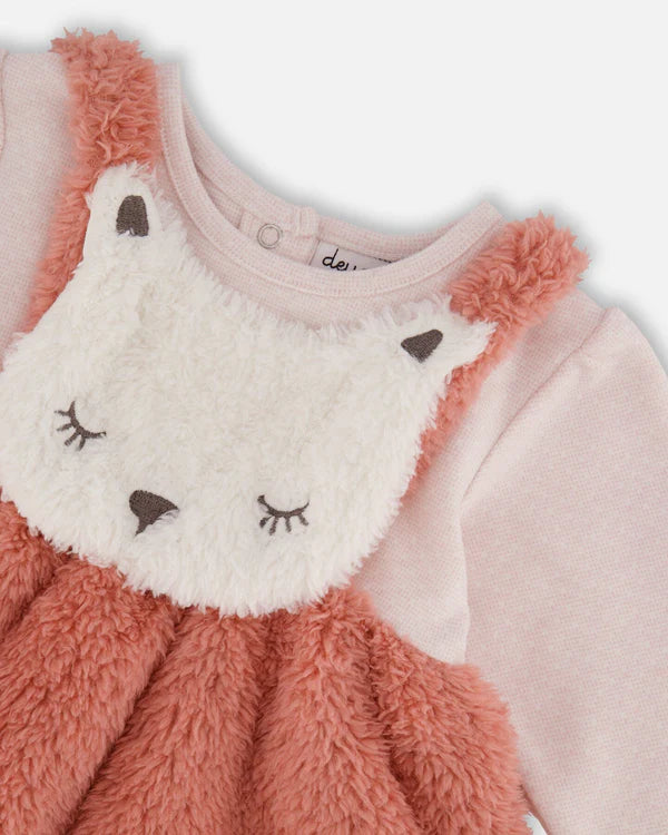 Ensemble robe bi-matière et legging vieux rose