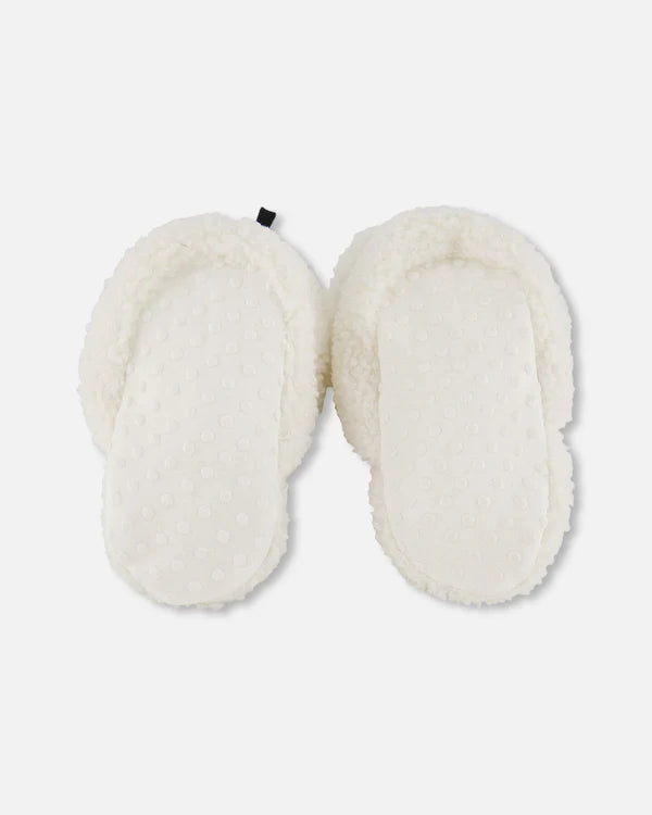 Pantoufles en sherpa blanc cassé et en Brun