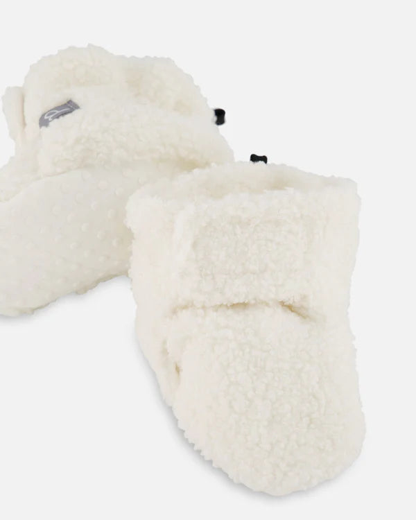 Pantoufles en sherpa blanc cassé et en Brun