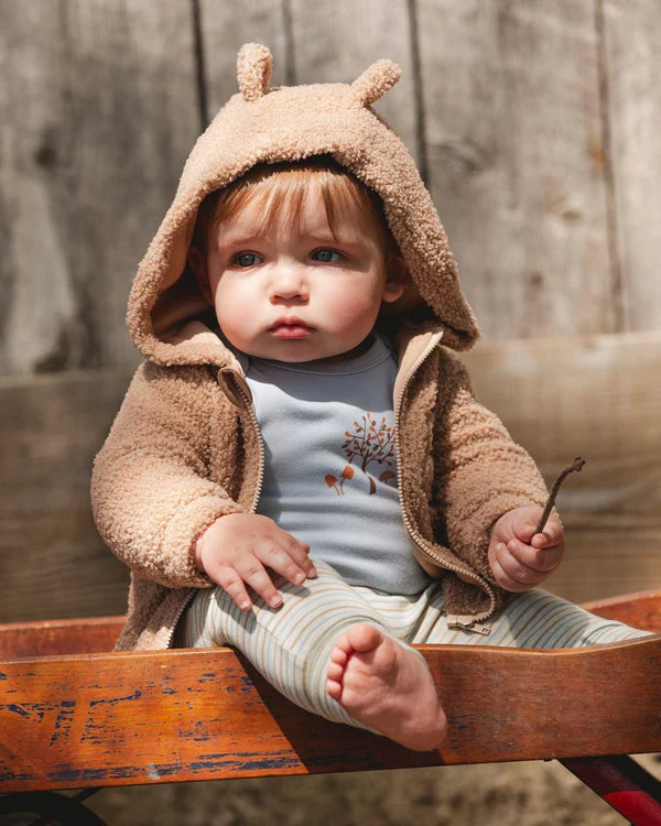 Veste ours zippée avec capuchon en sherpa brun