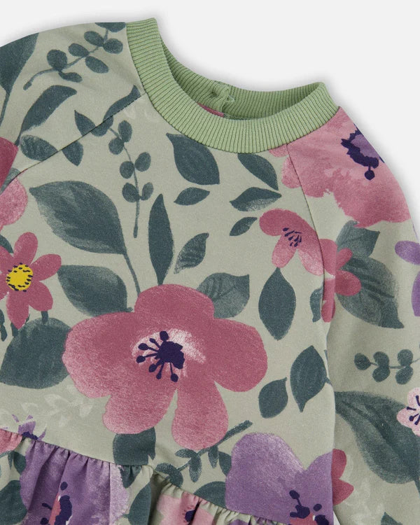 Sweat en molleton extensible sauge fleuris