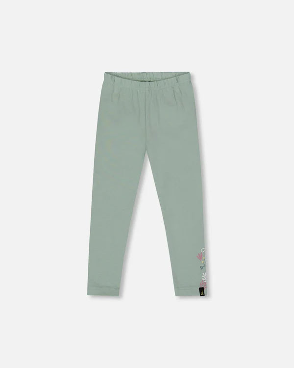 Legging en jersey de coton biologique vert jade avec motif floral
