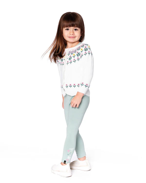Legging en jersey de coton biologique vert jade avec motif floral