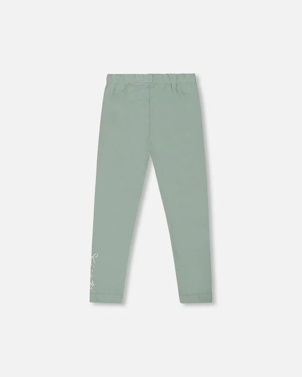 Legging en jersey de coton biologique vert jade avec motif floral