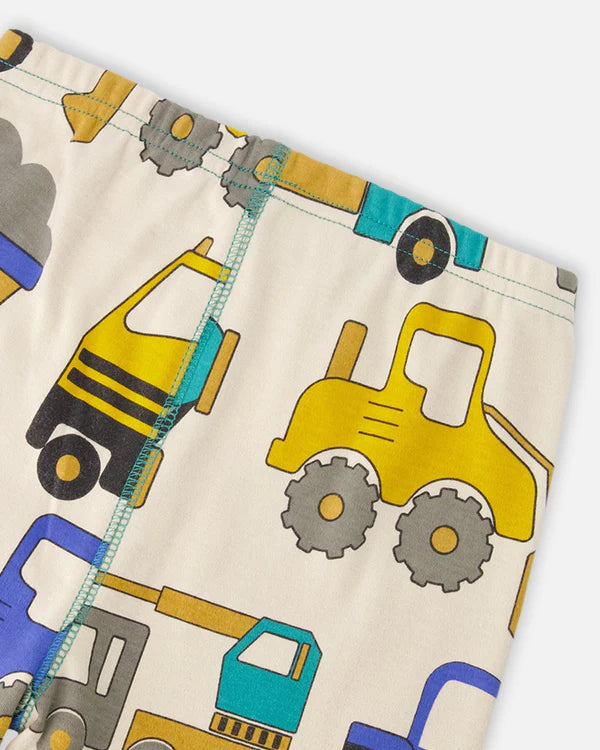 Ensemble pyjama deux-pièces en coton biologique beige imprimé camions