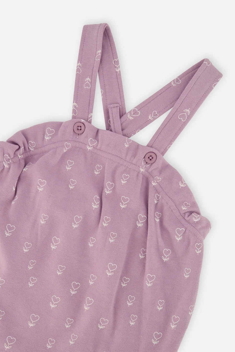 Ensemble cache-couche et salopette violet imprimé fleurs en coton biologique
