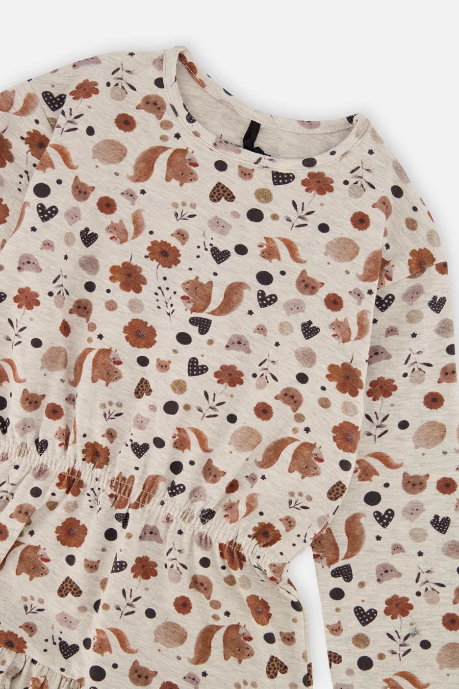 Robe beige imprimé écureuils en coton biologique
