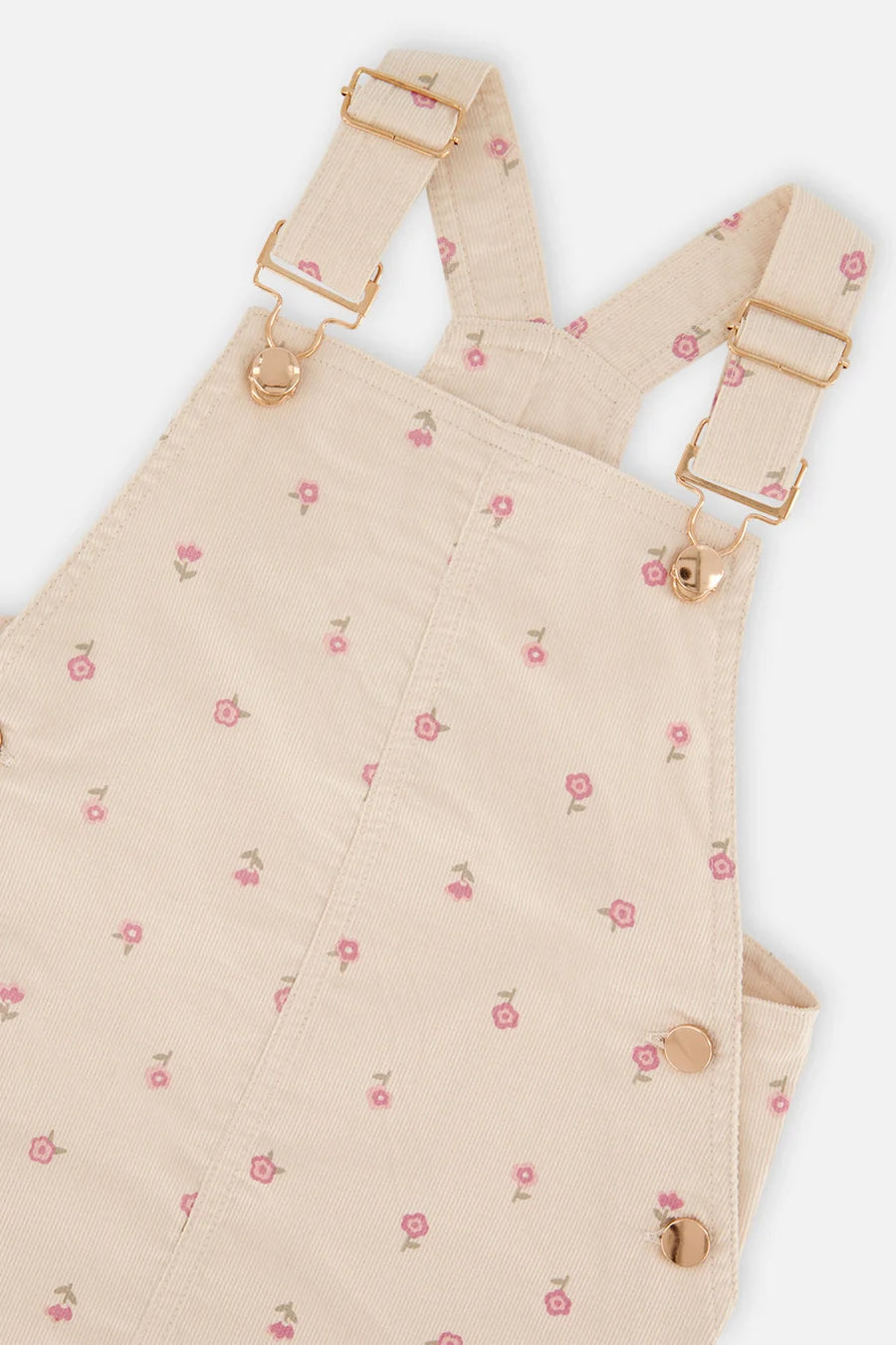 Robe salopette en velours côtelé beige imprimé fleurs
