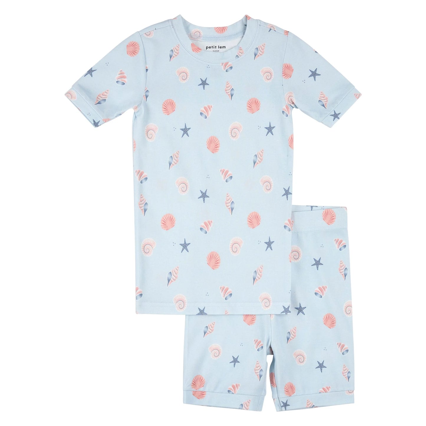 Pyjama deux pièces bleu pale imprimées coquillages - Petit Lem
