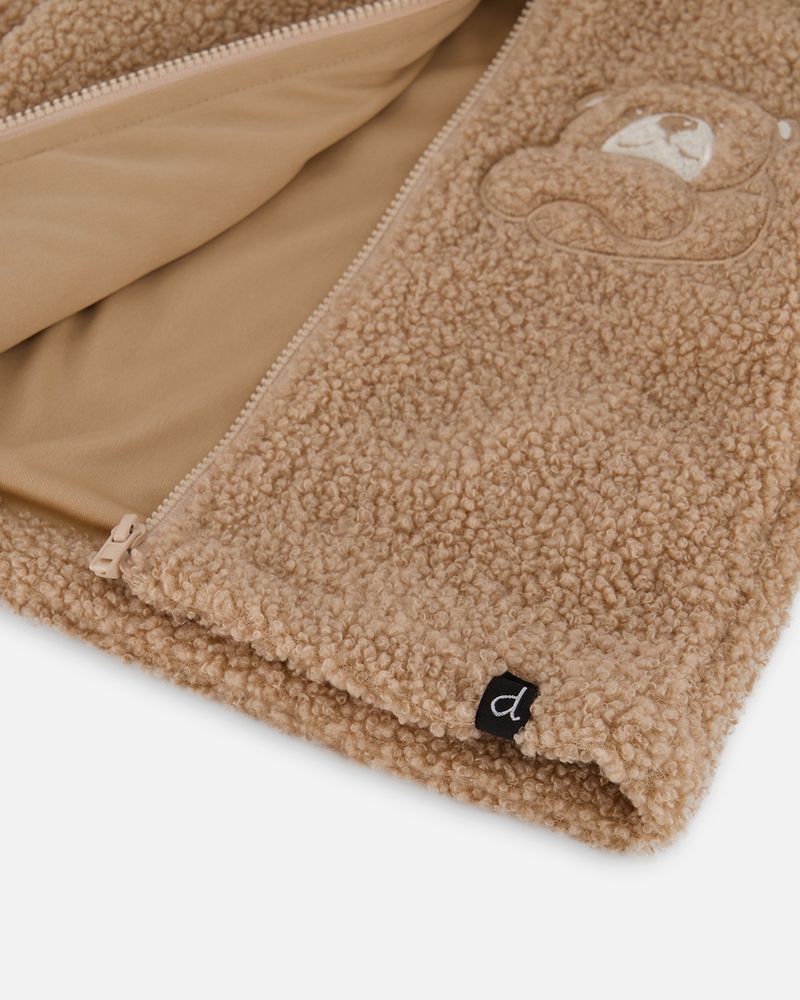 Veste ours zippée avec capuchon en sherpa brun