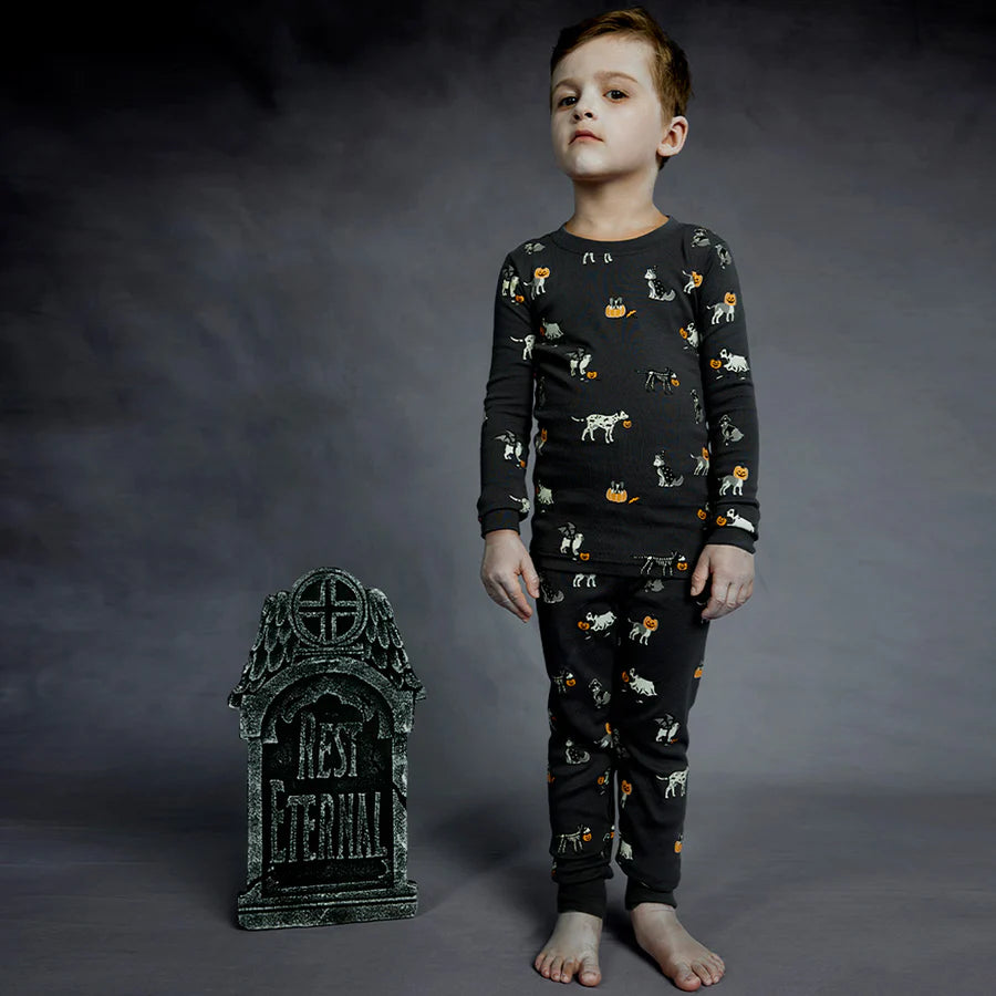 Ensemble pyjama asphalte à imprimé d'animaux effrayants