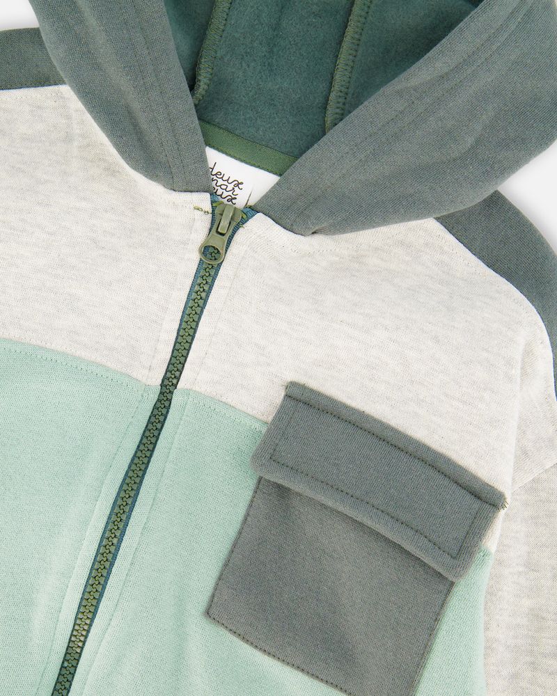 Sweat en molleton zippé blocs de couleurs vert jade