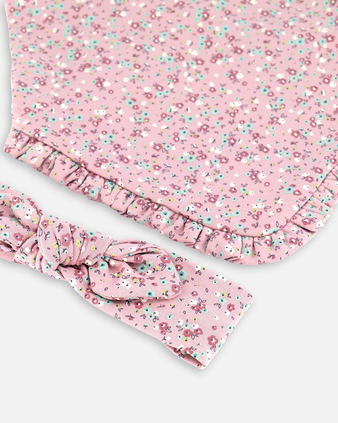 Ensemble bandeau et bavoir imprimé de petites fleurs mauves