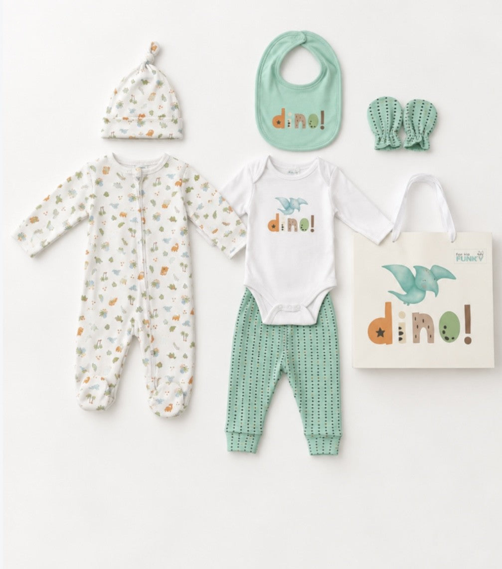 Ensemble-cadeau 7 pièces pour bébé, thème de dinosaures