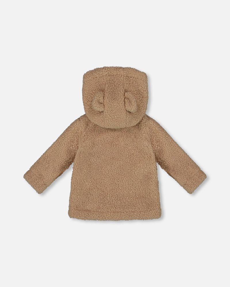 Veste ours zippée avec capuchon en sherpa brun