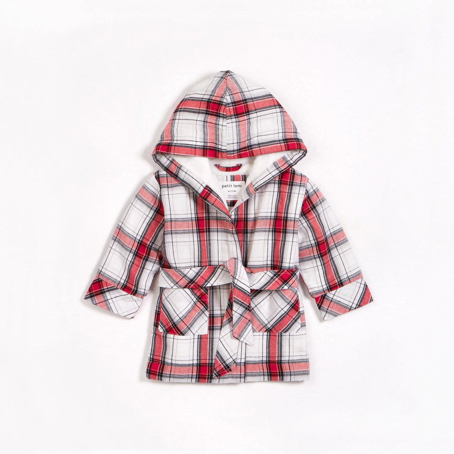Peignoir en Sherpa à carreaux classiques rouge