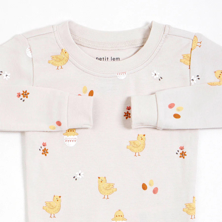 Ensemble pyjama crème à imprimé de poussins de Pâques