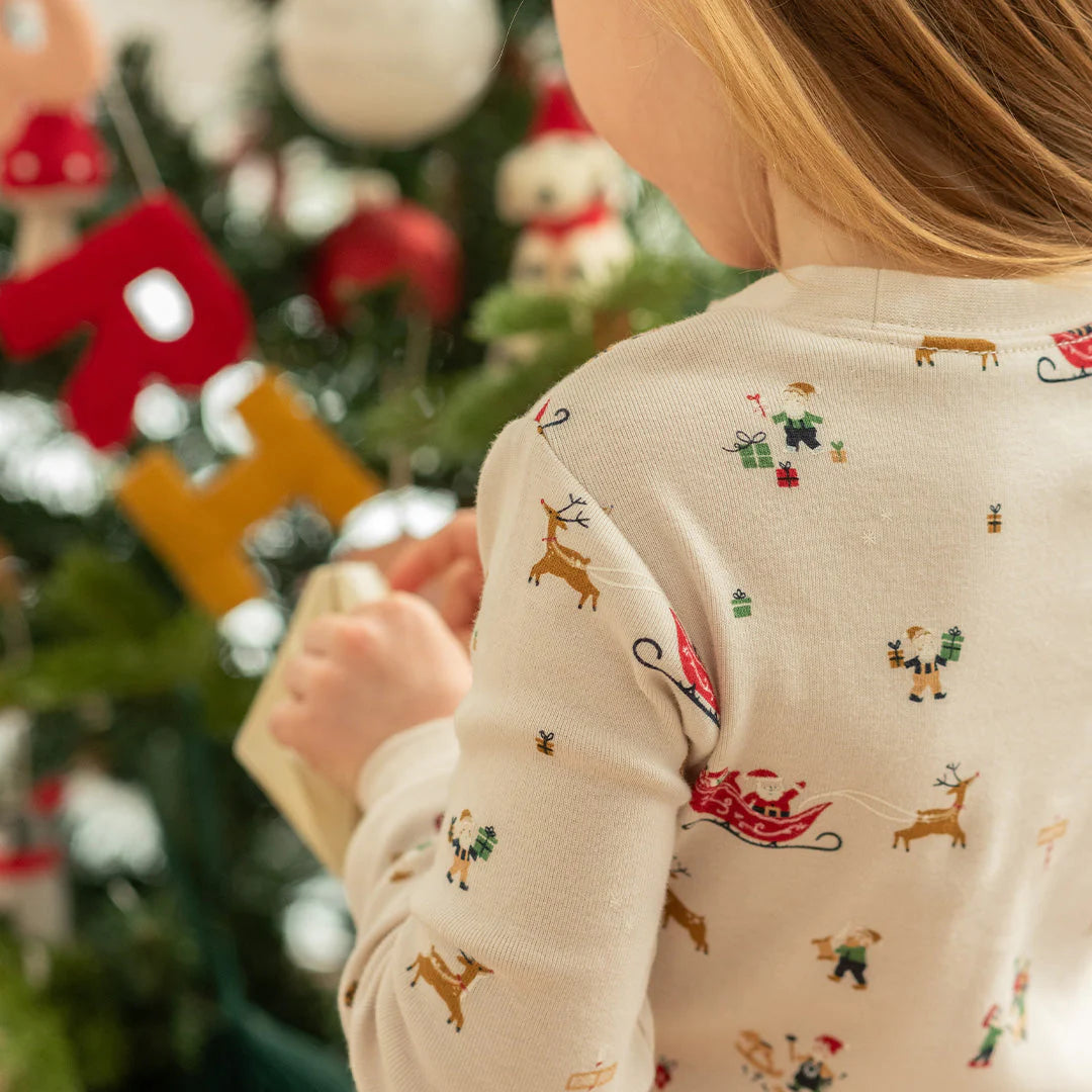 Ensemble pyjama crème à imprimé «Atelier du Père Noël»