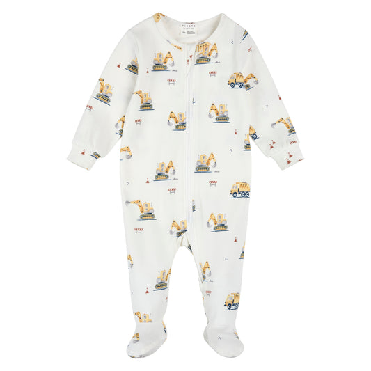 Dormeuse blanche avec motif d'engins de chantier