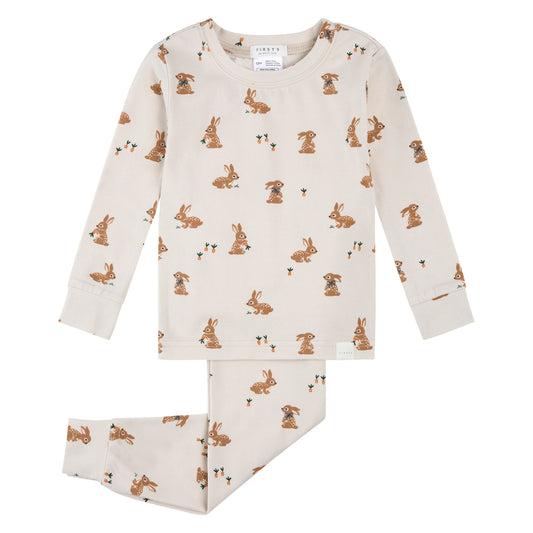 Ensemble pyjama crème à imprimé lapins pour bébé